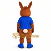 Brown Rabbit Mascot Costume with Blue Shirt