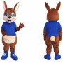 Brown Rabbit Mascot Costume with Blue Shirt