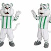 White Tiger Mascot Costume with Green Stripes