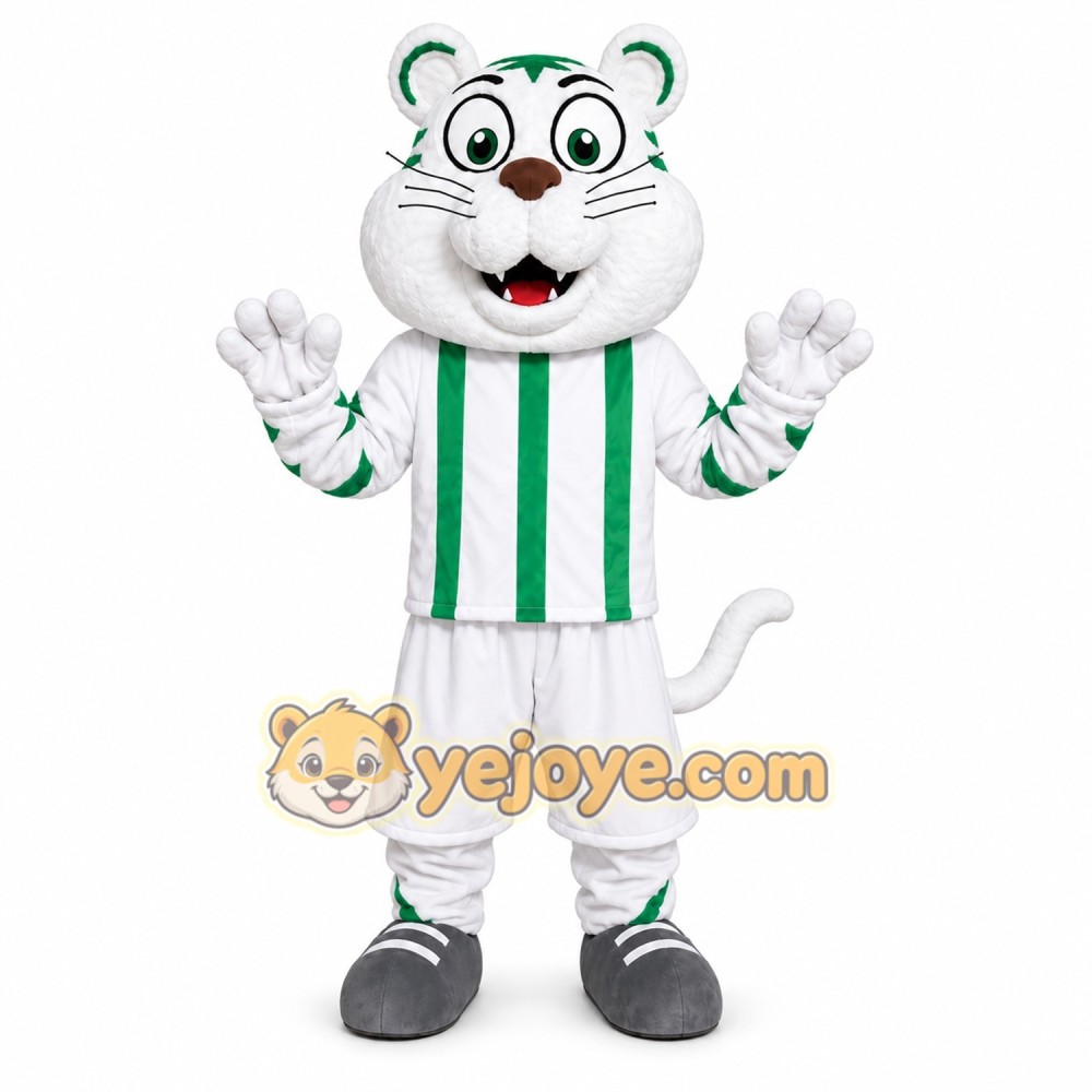 White Tiger Mascot Costume with Green Stripes White Tiger Mascot Costume with Green Stripes