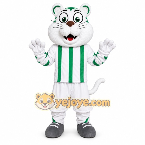 White Tiger Mascot Costume with Green Stripes White Tiger Mascot Costume with Green Stripes