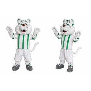 White Tiger Mascot Costume with Green Stripes