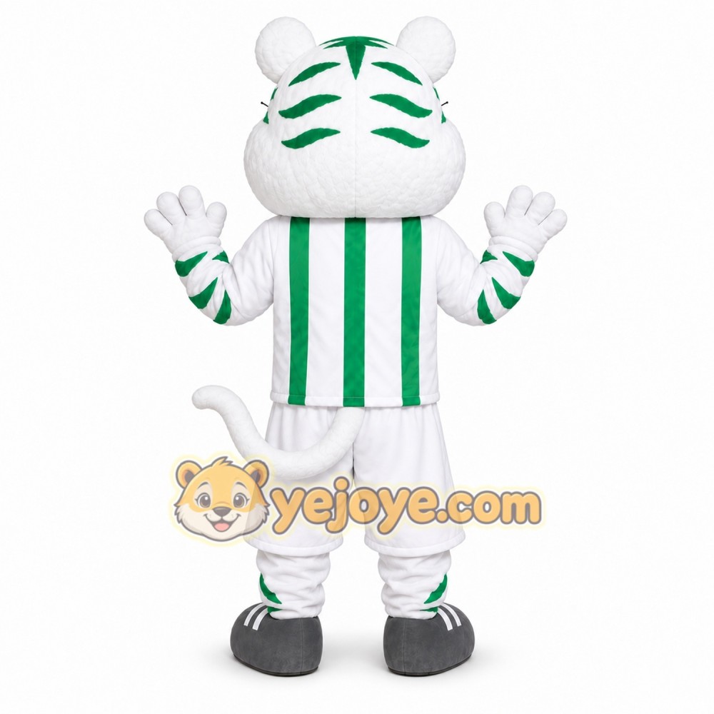 White Tiger Mascot Costume with Green Stripes White Tiger Mascot Costume with Green Stripes