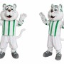 White Tiger Mascot Costume with Green Stripes