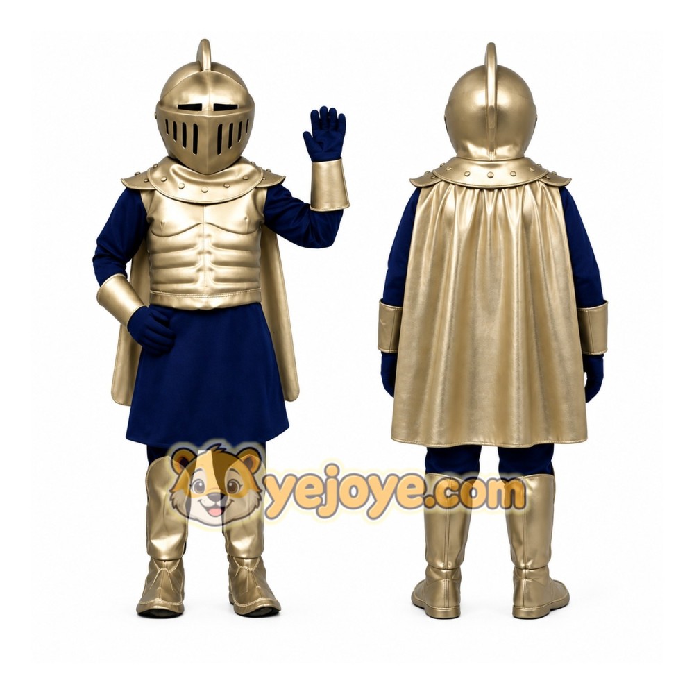 Blue Knight Mascot Costume with Gold Accents Blue Knight Mascot Costume with Gold Accents