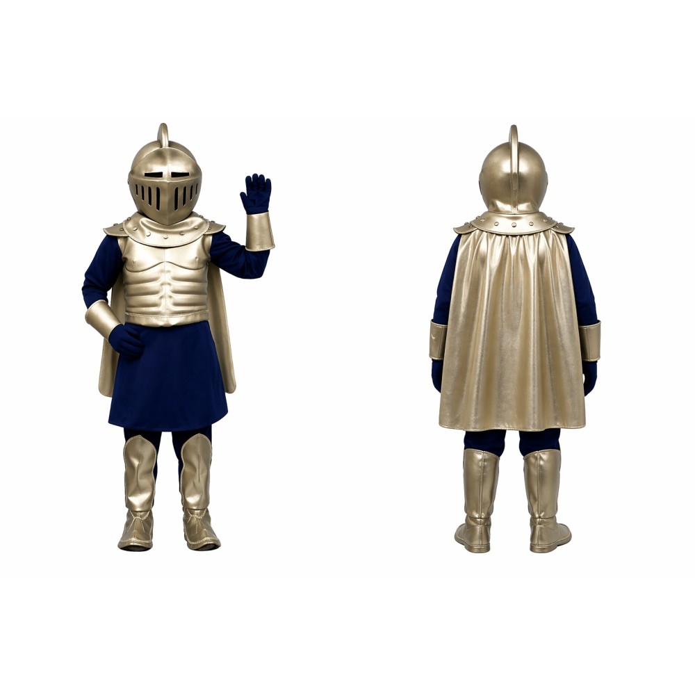 Blue Knight Mascot Costume with Gold Accents