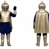 Blue Knight Mascot Costume with Gold Accents