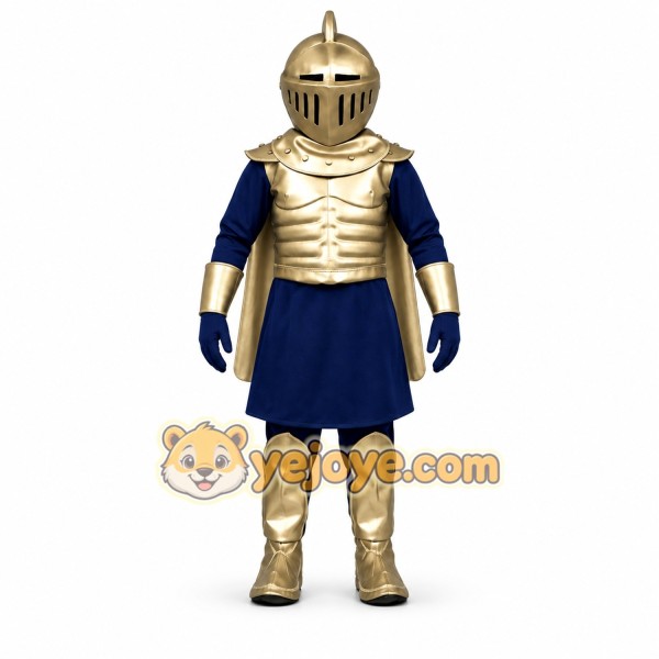 Blue Knight Mascot Costume with Gold Accents