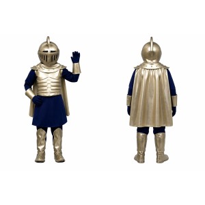 Blue Knight Mascot Costume with Gold Accents