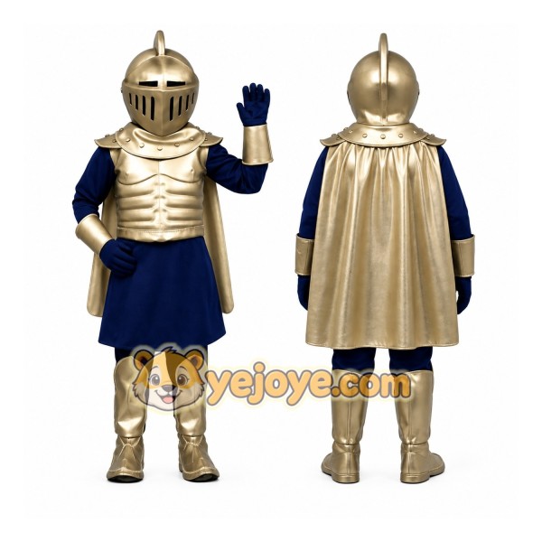 Blue Knight Mascot Costume with Gold Accents