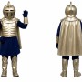 Blue Knight Mascot Costume with Gold Accents