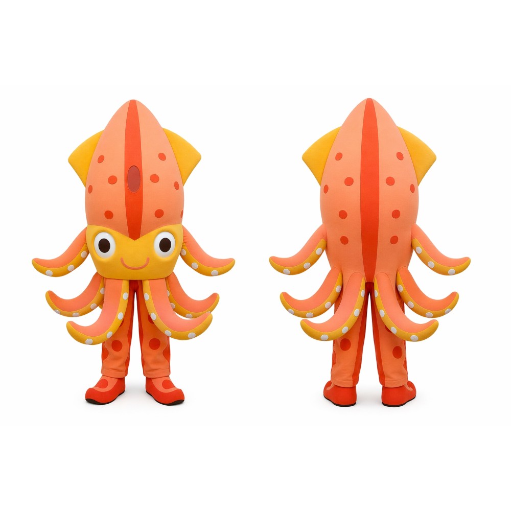 Orange Squid Mascot Costume for Parties and Events