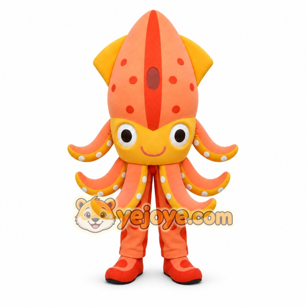 Orange Squid Mascot Costume for Parties and Events Orange Squid Mascot Costume for Parties and Events
