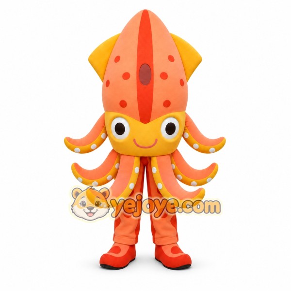 Orange Squid Mascot Costume for Parties and Events