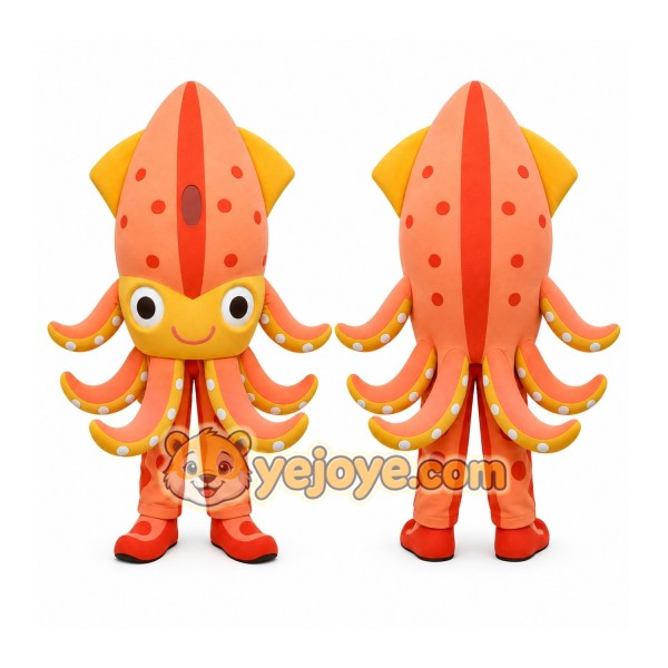Orange Squid Mascot Costume for Parties and Events