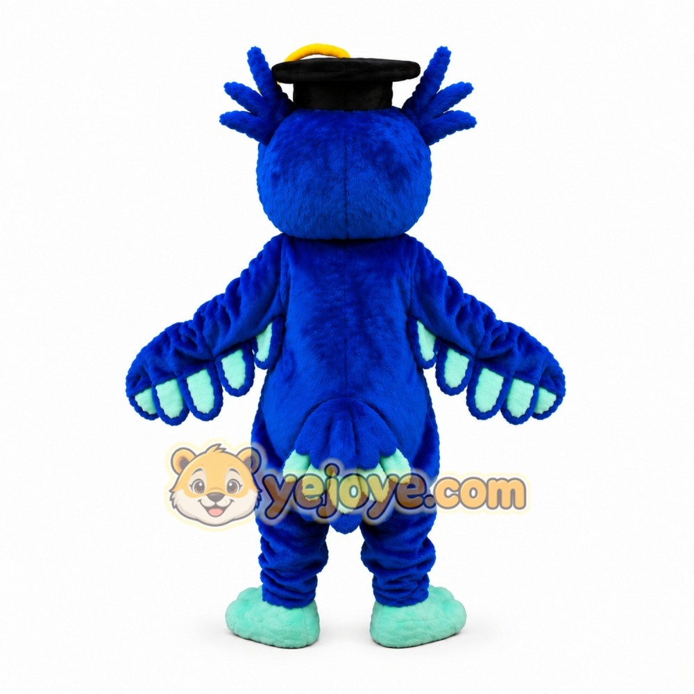 Blue Owl Mascot Costume with Graduation Cap