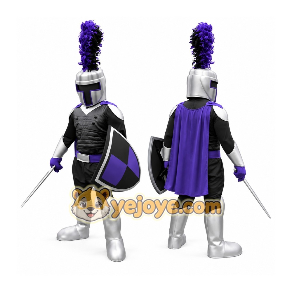 Knight Mascot Costume with Purple Cape and Shield Knight Mascot Costume with Purple Cape and Shield