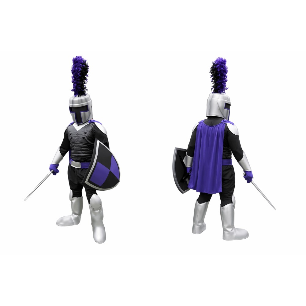 Knight Mascot Costume with Purple Cape and Shield