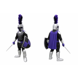 Knight Mascot Costume with Purple Cape and Shield