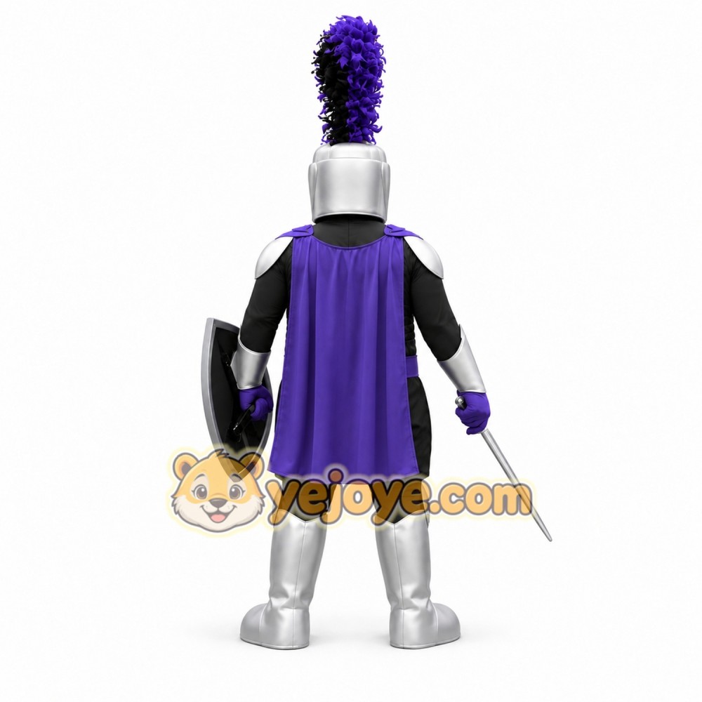 Knight Mascot Costume with Purple Cape and Shield Knight Mascot Costume with Purple Cape and Shield