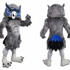 Gray Owl Mascot Costume with Blue Accents