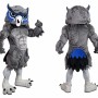 Gray Owl Mascot Costume with Blue Accents
