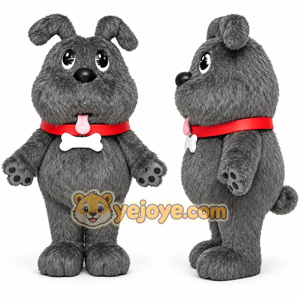 Gray Dog Mascot Costume with Red Collar