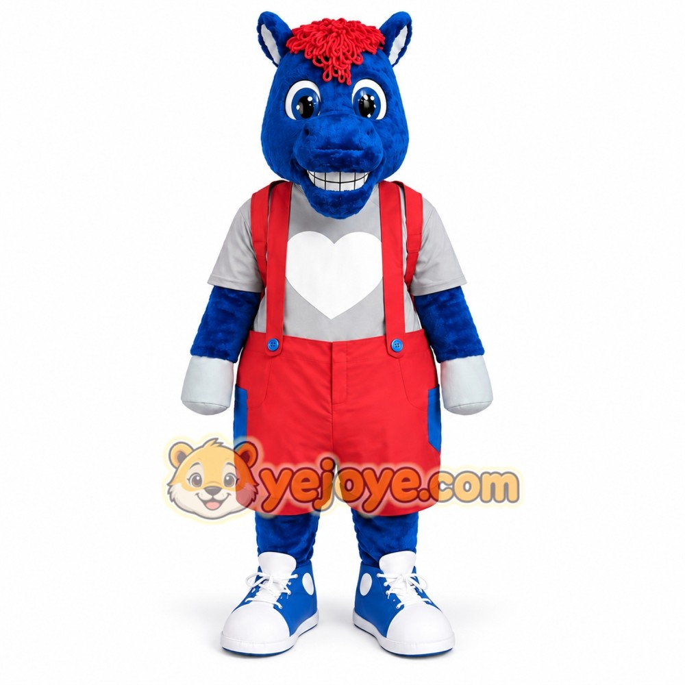 Blue Horse Mascot Costume with Red Outfit Blue Horse Mascot Costume with Red Outfit