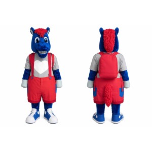 Blue Horse Mascot Costume with Red Outfit