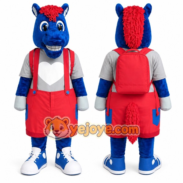 Blue Horse Mascot Costume with Red Outfit