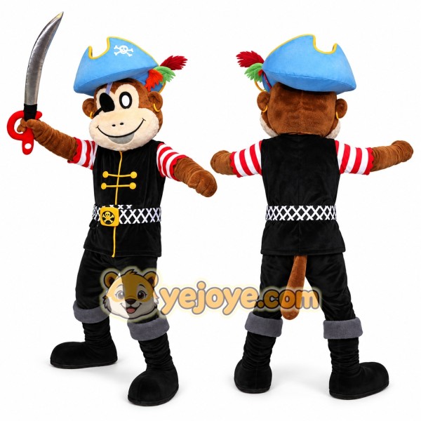 Pirate Monkey Mascot Costume with Blue Hat