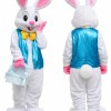 White Bunny Mascot Costume with Blue Vest
