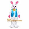 White Bunny Mascot Costume with Blue Vest