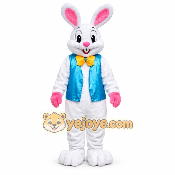 White Bunny Mascot Costume with Blue Vest White Bunny Mascot Costume with Blue Vest