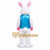 White Bunny Mascot Costume with Blue Vest