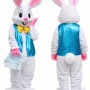 White Bunny Mascot Costume with Blue Vest