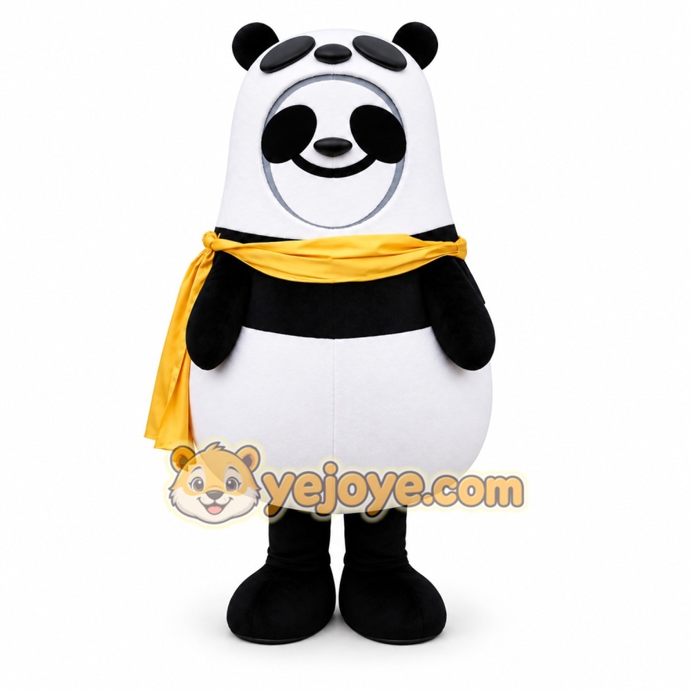Panda Mascot Costume with Yellow Scarf Panda Mascot Costume with Yellow Scarf