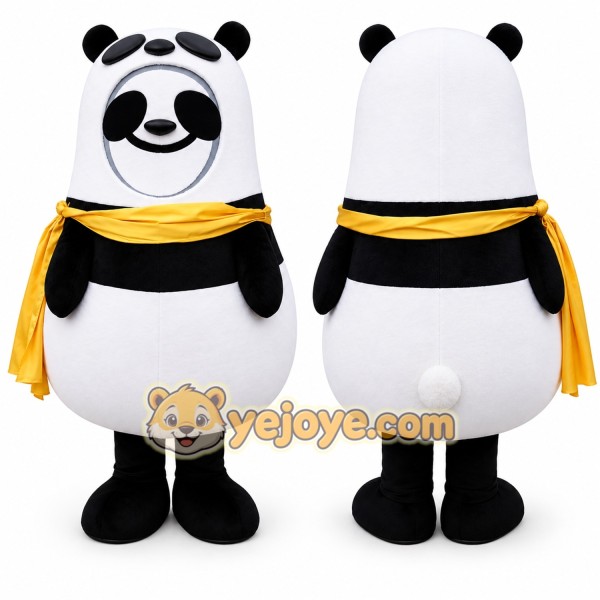 Panda Mascot Costume with Yellow Scarf