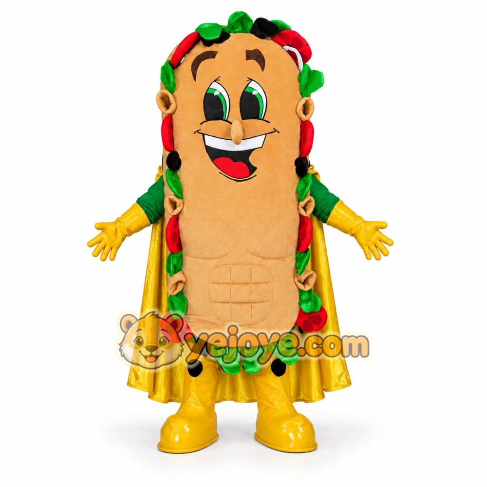 Funny Taco Mascot Costume with Yellow Cape Funny Taco Mascot Costume with Yellow Cape