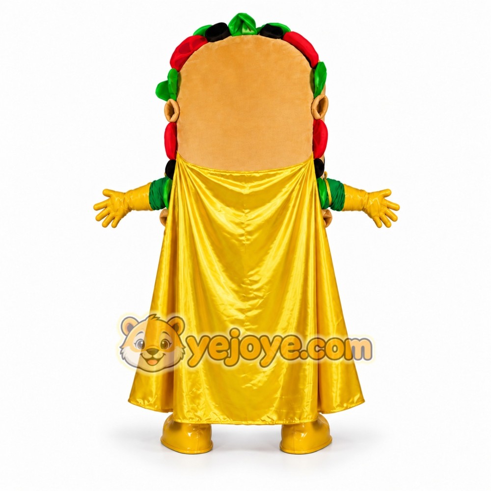 Funny Taco Mascot Costume with Yellow Cape Funny Taco Mascot Costume with Yellow Cape