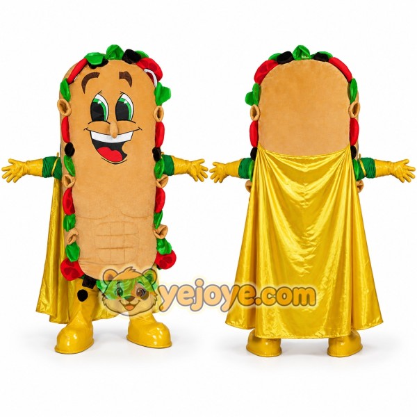 Funny Taco Mascot Costume with Yellow Cape