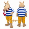Blue Hippopotamus Mascot Costume with Striped Shirt Blue Hippopotamus Mascot Costume with Striped Shirt