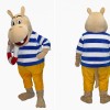Blue Hippopotamus Mascot Costume with Striped Shirt