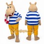 Blue Hippopotamus Mascot Costume with Striped Shirt