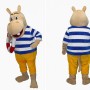 Blue Hippopotamus Mascot Costume with Striped Shirt