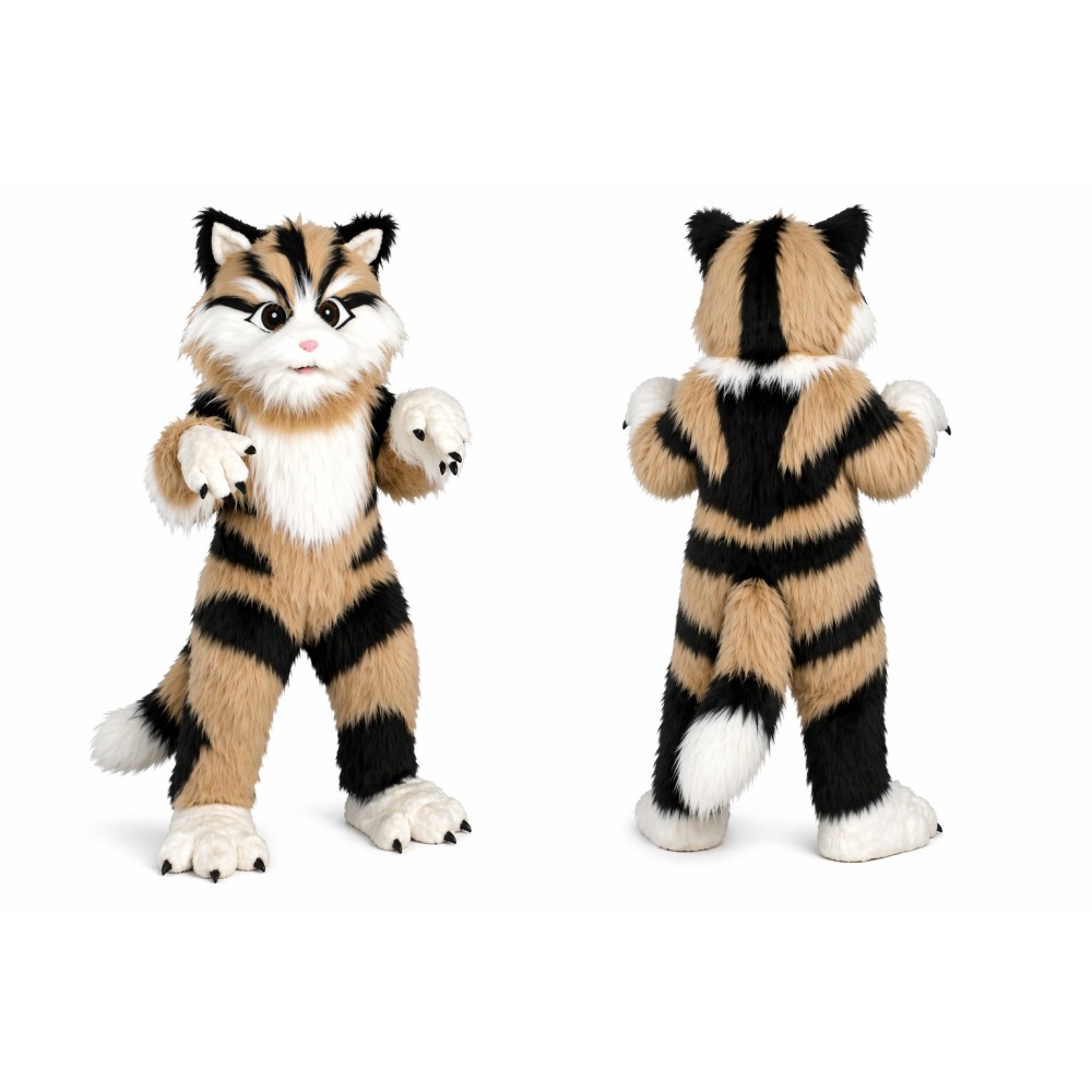 Tan Furry Cat Mascot Costume for Kids and Adults