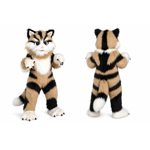 Tan Furry Cat Mascot Costume for Kids and Adults
