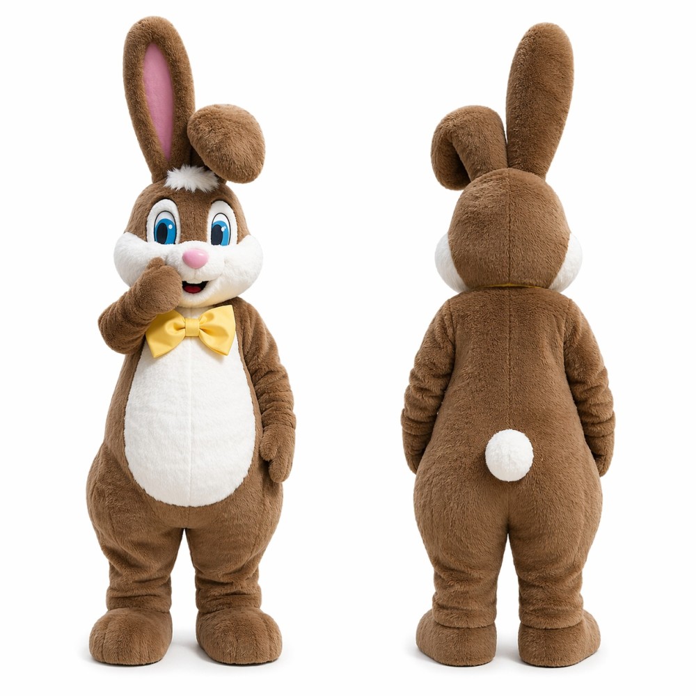 Brown Bunny Mascot Costume with Bow Tie