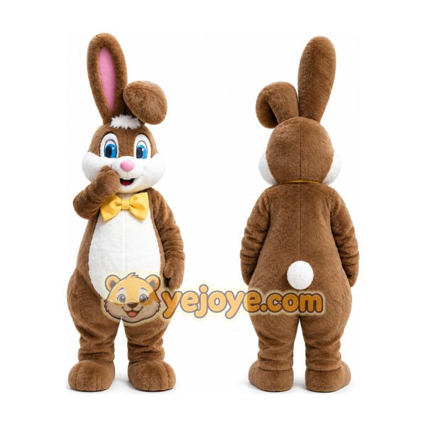 Brown Bunny Mascot Costume with Bow Tie