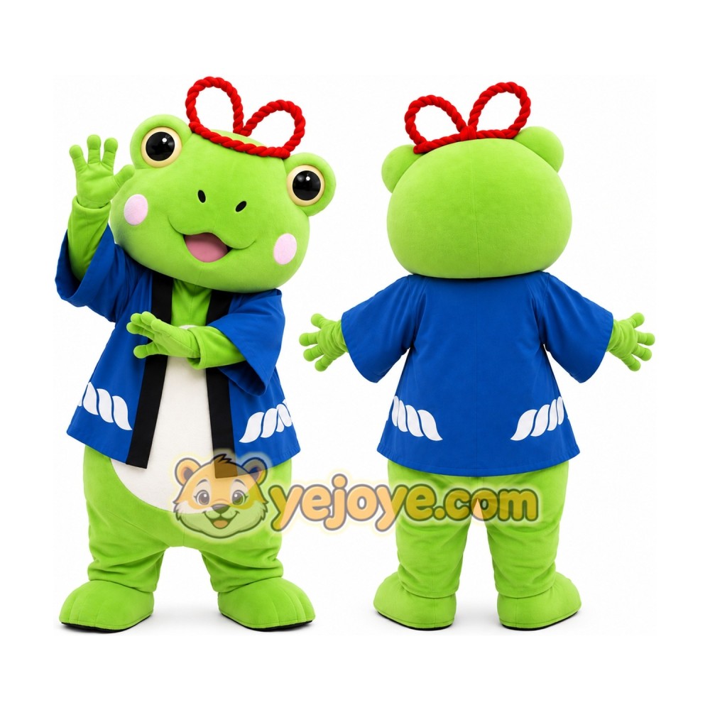 Green Frog Mascot Costume with Blue Outfit Green Frog Mascot Costume with Blue Outfit